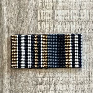 INK+ALLOY Seed Bead Stretchy bracelet. Metallic, black, cream and slate colors